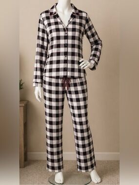 Soma Cool Nights Women’s Long sleeve Pajama Set L Black And Blush Champagne